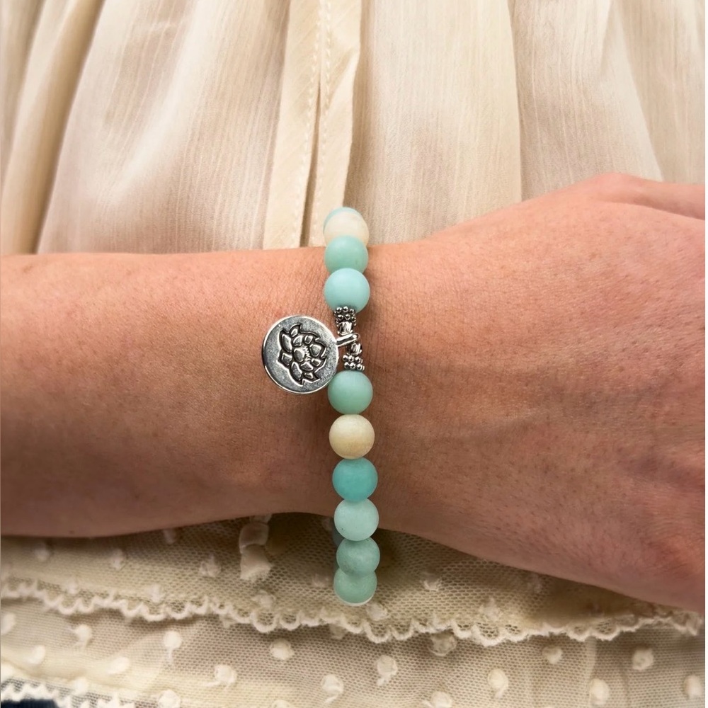 Oshena - Lotus Tide Bracelet - Genuine Amazonite, 18k White Gold Plated - NWT